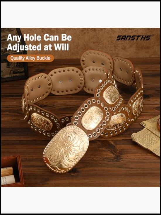 Western Disc Concho Belt Boho Cowgirl Fashion Adjustable Faux Leather Accessory main image 6